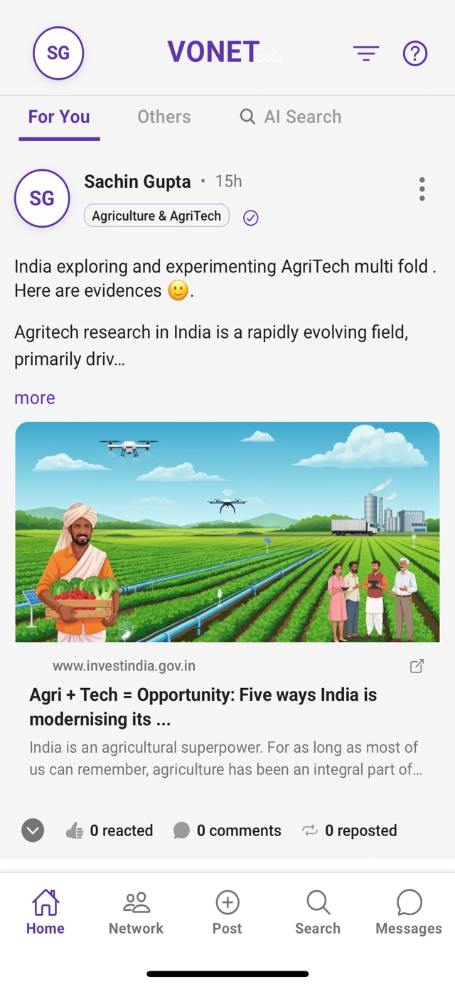 VONET App Home Feed